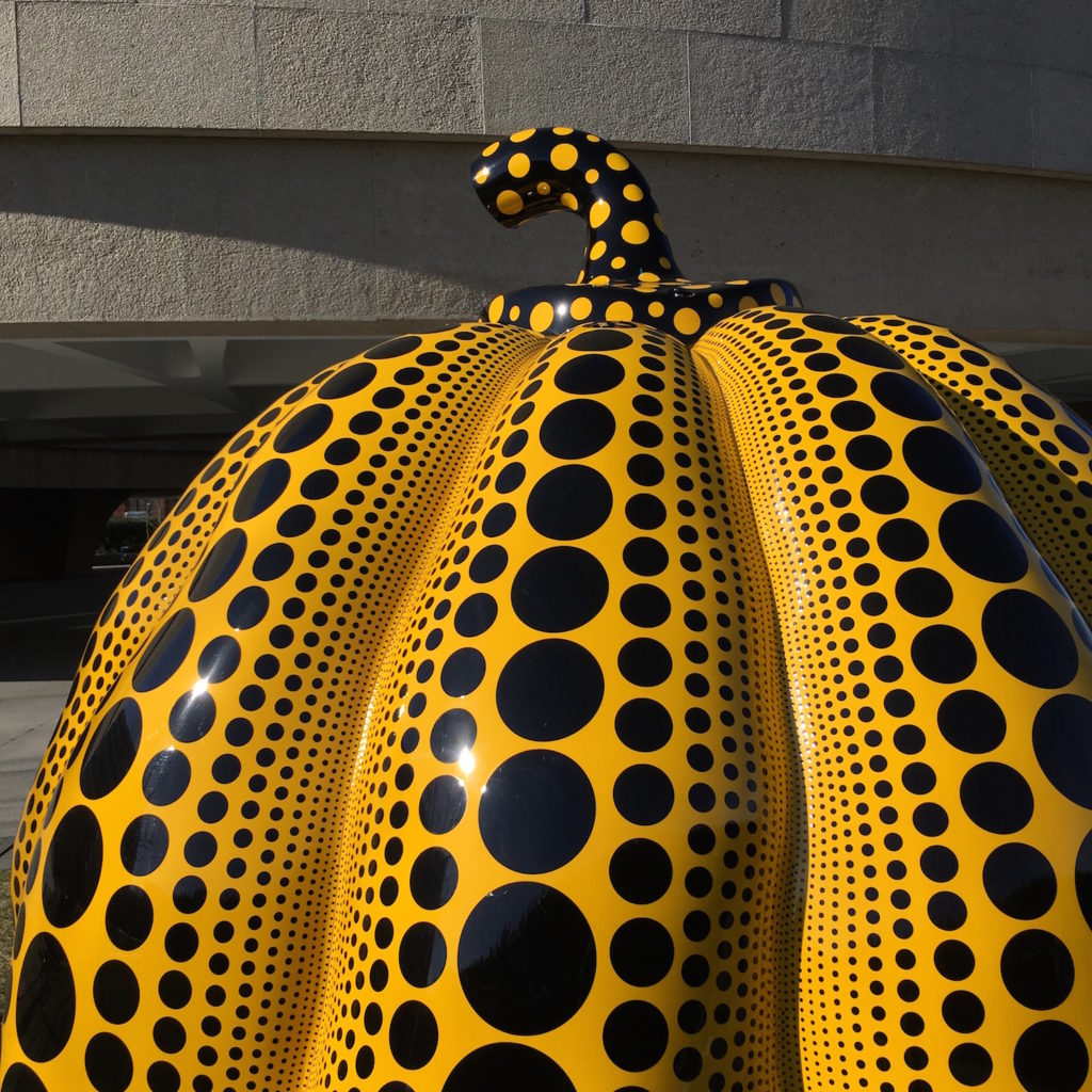 Infinity Mirrors pumpkin statue outside