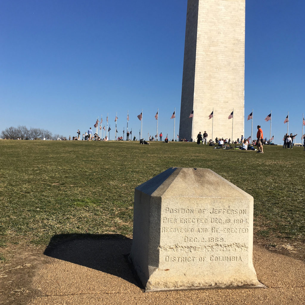 Jefferson Pier - stone with Washington Monument in the background