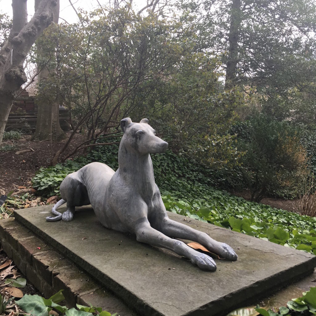 Tudor Place - Dog statue in gardens