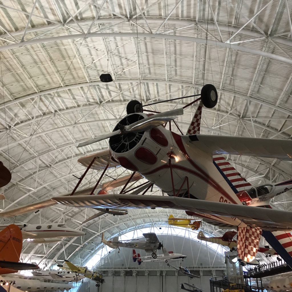 Planes on display in the Boeing Aviation Hangar at the National Air and Space Museum, Steven F. Udvar-Hazy Center