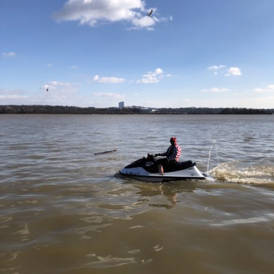 Waterskiing Santa - Elf on jet ski